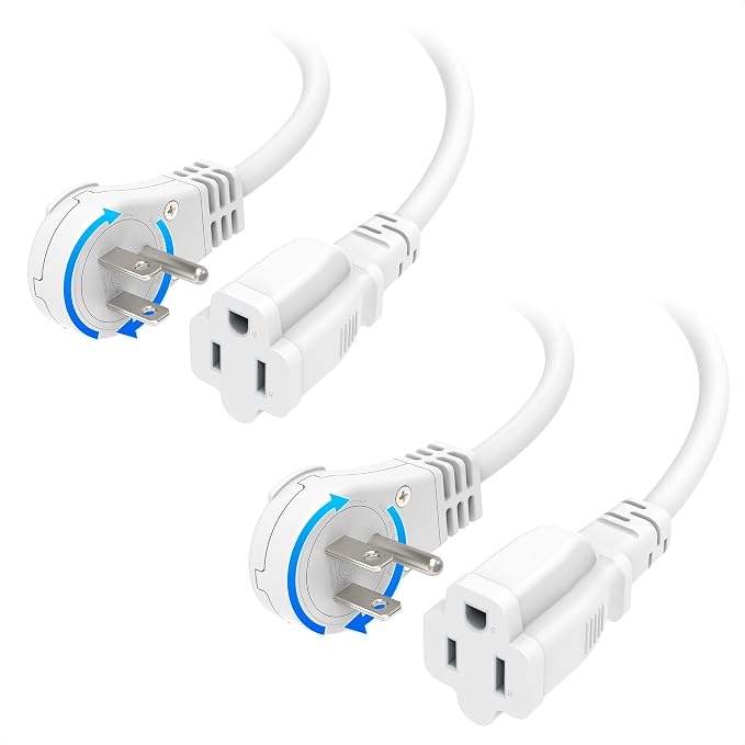 Cable Matters 2-Pack 16 AWG 360° Rotating Flat Plug Short Extension Cord - 1ft by CableMatters