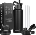 Water Bottle Insulated 32oz 40oz 64oz 128oz Straw Lid Spout Lid & 3 Lids by POYAKU