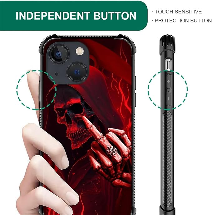for iPhone 14 Plus Case, Gestures Funny Skull Pattern Graphic Design Girl Boy - Image 4
