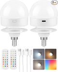Rechargeable Light Bulbs with Remote Control, 2 Pack E12 Base Battery Operated by GOEBLESON