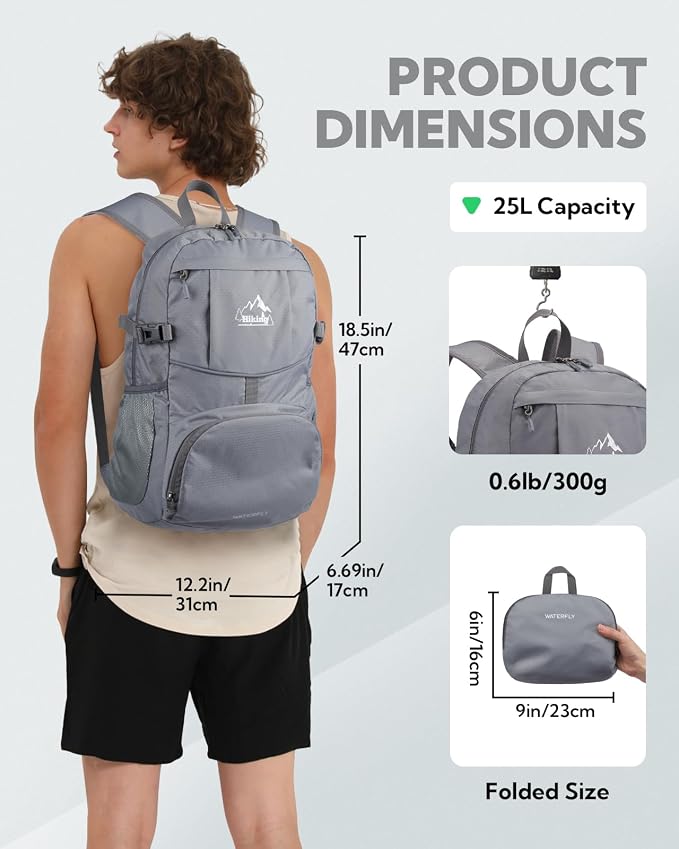 WATERFLY Hiking Packable Daypack Backpack: 25L Ultra Lightweight Day Pack - Image 2