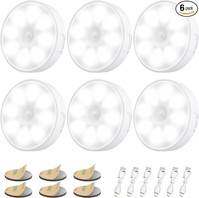6 Pack Motion Sensor Light Indoor, Electight Night Light USB Rechargeable by Electight
