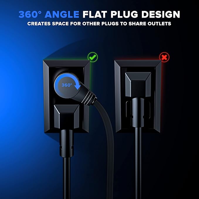Maximm Cable 2 Ft 360° Rotating Flat Plug Extension Cord, 16/3 AWG Multi 3 - Image 7