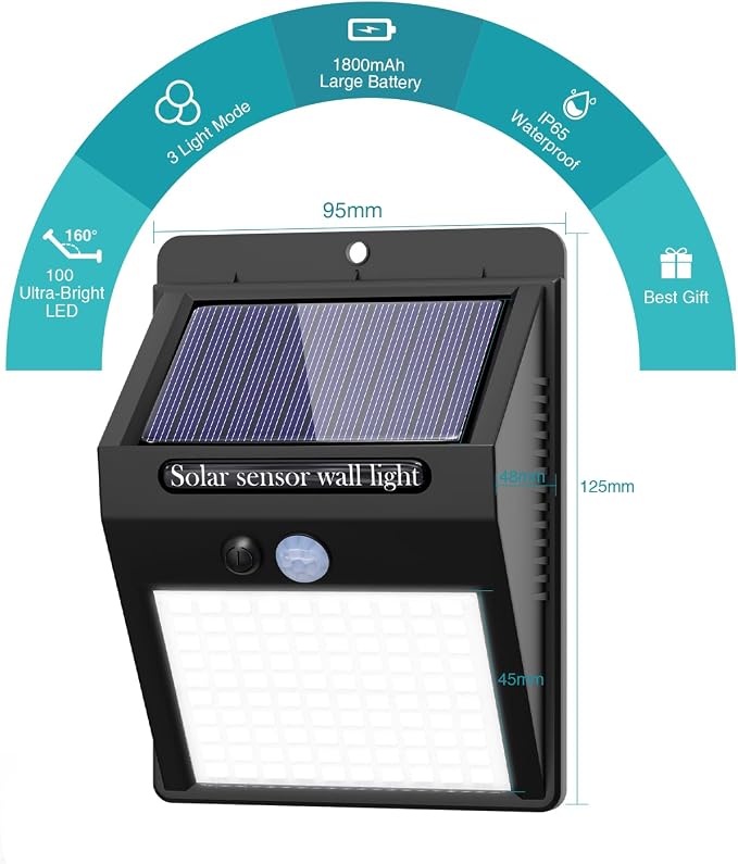 4 Pack Solar Motion Lights Outdoor, 3 Modes/100LED Solar Security Wall Lights - Image 2
