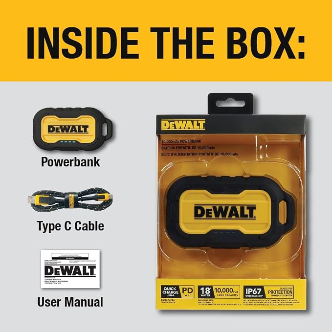 DEWALT Heavy Duty Portable Charger, Power Bank, Travel Worksite 10, 000 mAh - Image 9