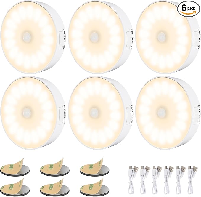 14 LEDs Motion Sensor Light Indoor, 6 Pack Upgraded Night Light USB Rechargeable by Electight