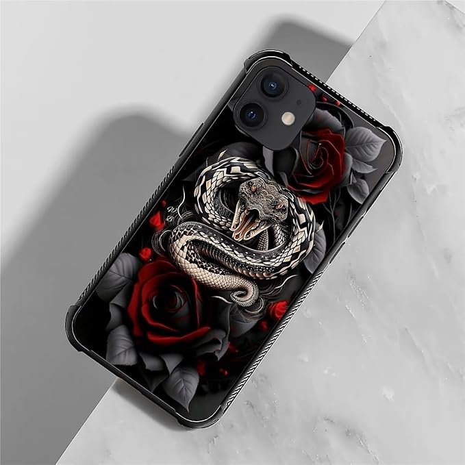 for iPhone 12 Mini Case, Entwined Rose Snake Pattern Graphic Design Girl Boy - Image 2