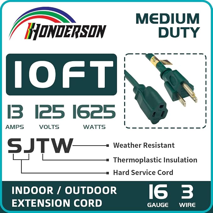 10FT Outdoor Extension Cord-16/3 SJTW Durable Green Extension Cord - Image 3