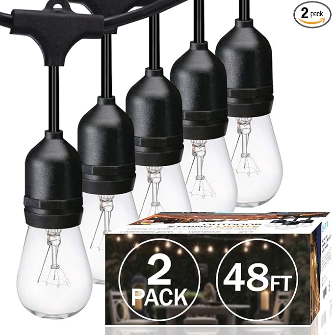SUNTHIN 2 Pack 48FT Outdoor String Lights, Hanging Incandescent String Lights by SUNTHIN