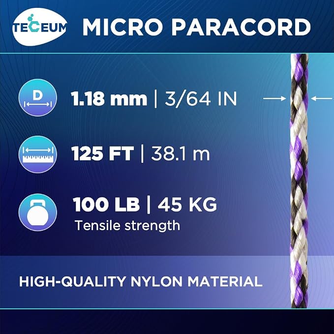 TECEUM Micro Paracord – 1.18 mm X 125 ft – Micro Utility Cord – Thin Braided - Image 2