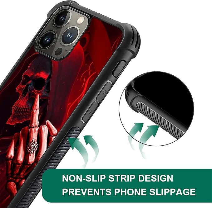for iPhone 16 Pro Max Case, Gestures Funny Skull Pattern Graphic Design Girl - Image 3