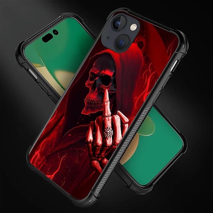 for iPhone 14 Plus Case, Gestures Funny Skull Pattern Graphic Design Girl Boy - Image 2