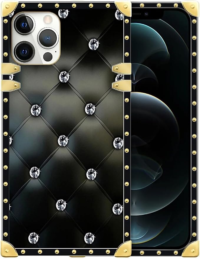 Compatible with iPhone 12 Pro Max Case, Shiny Black Sofa Crystal Luxury Golden by Unknown