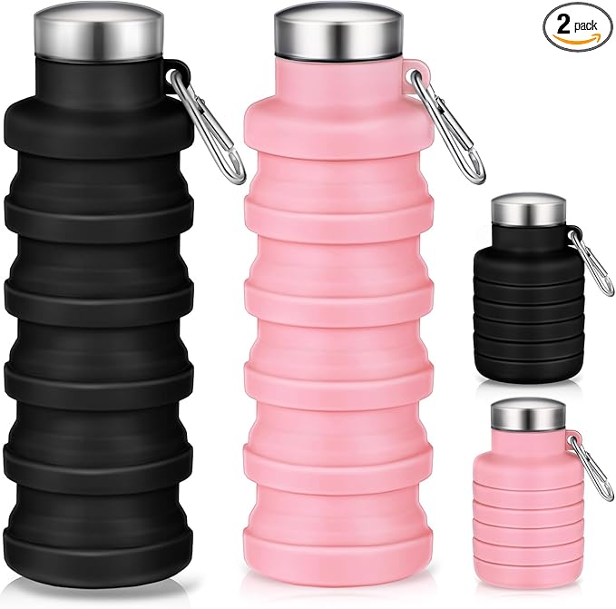 Baderke 2 Pcs Collapsible Water Bottles 17oz Silicone Travel Foldable Portable by Baderke