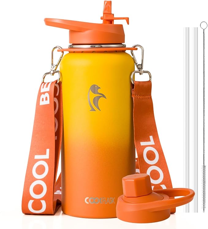 Coolflask Water Bottle with Straw, 32 oz Insulated Metal Water Flask with Straw by Coolflask