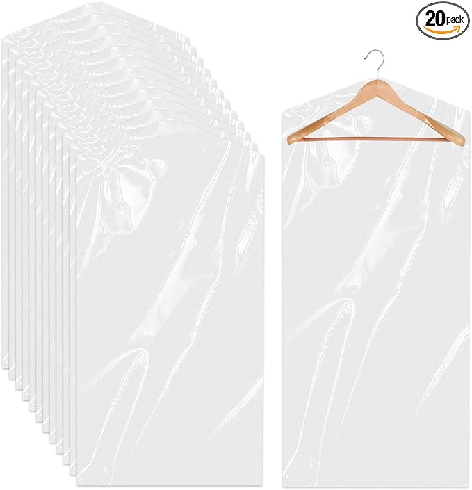 20 Pack Clear Clothes Covers 23.6x47.2 inch Plastic Garment Bags Dry Cleaner by Sliverdew