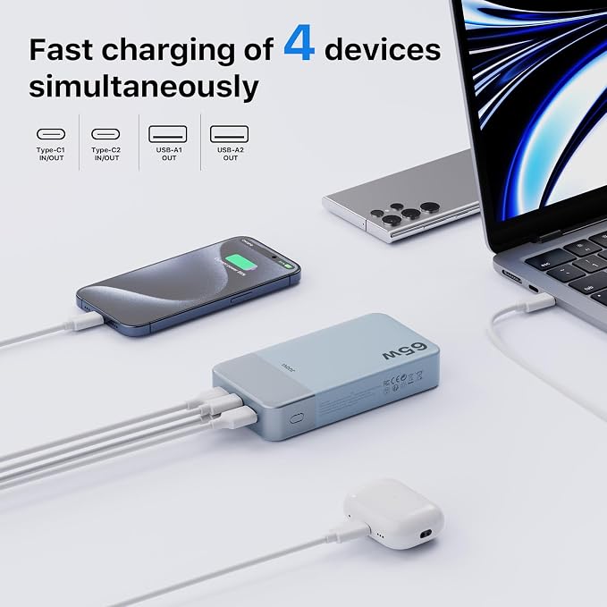 JUOVI Portable Charger 65W Power Bank 20000mAh Compact USB C Laptop Power Bank - Image 6