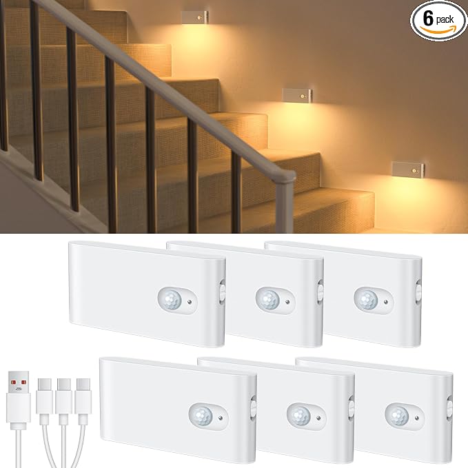 WILLED Motion Sensor Night Light, Rechargeable Stair Lights Indoor, Warm White by WILLED
