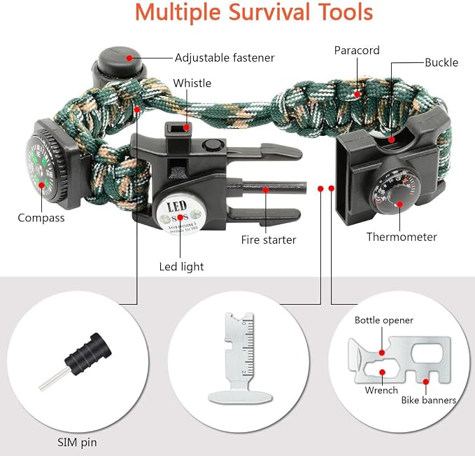 20 in 1 Survival Paracord Bracelet Adjustable Gear Kit - Image 2
