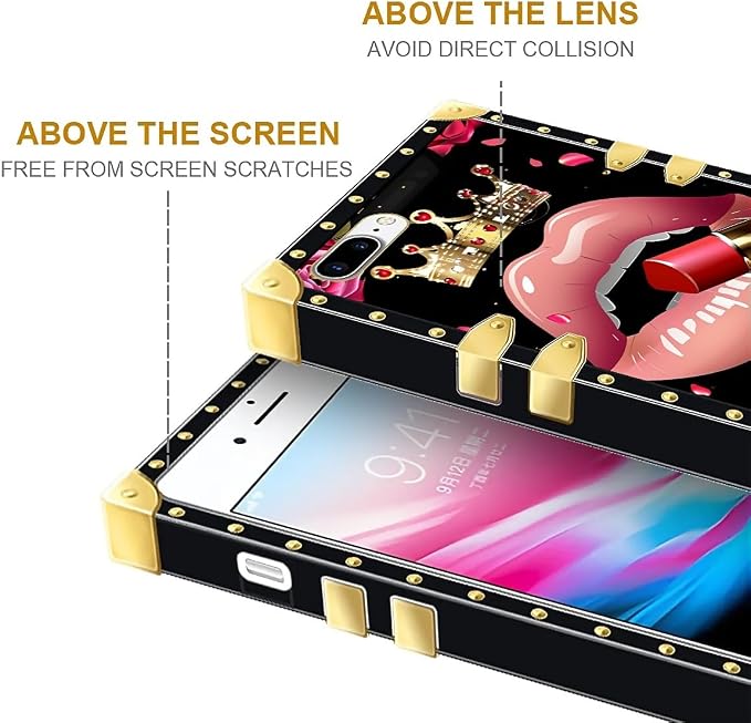 Compatible with iPhone 8 7 SE Case, Glitter Red Rose Queen Leopard Lipstick - Image 6