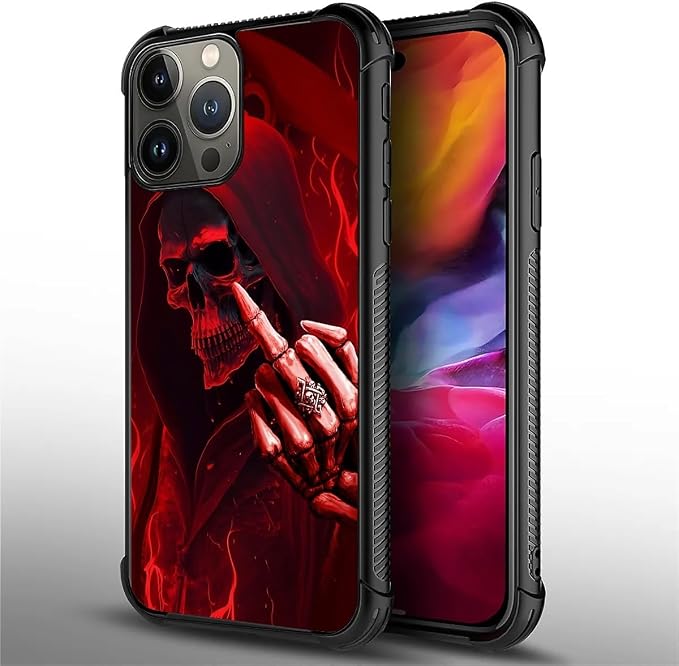 for iPhone 15 Pro Max Case, Gestures Funny Skull Pattern Graphic Design Girl - Image 3