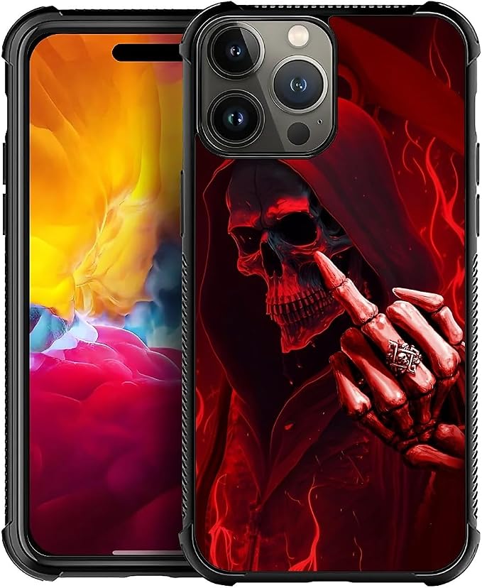 for iPhone 15 Pro Max Case, Gestures Funny Skull Pattern Graphic Design Girl by FKBRCL4U