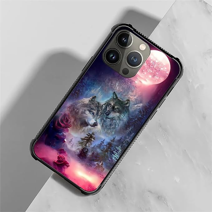 for iPhone 14 Pro Case, Star Two Wolfs Howling Pattern Graphic Design Girl Boy - Image 7