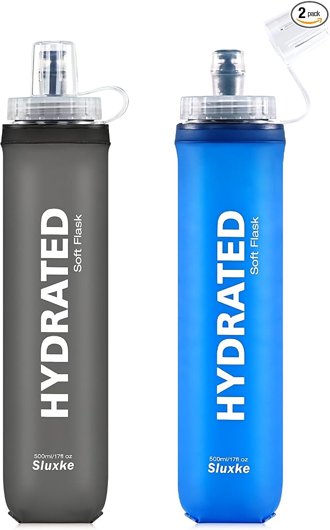 SLUXKE Soft Flask 2 Pack with Dust Cap, 17oz/500ml Flexible TPU Soft Water by SLUXKE
