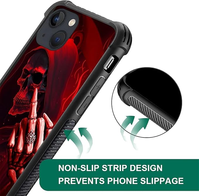 for iPhone 14 Plus Case, Gestures Funny Skull Pattern Graphic Design Girl Boy - Image 7