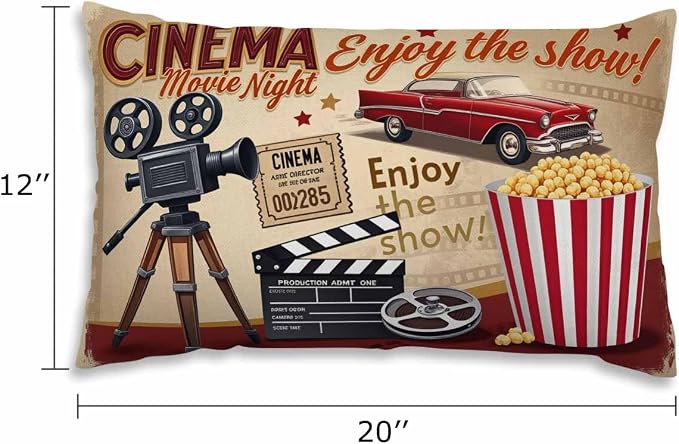 EKOBLA Throw Pillow Case 12x20 Inch Cinema Retro Poster Letters Movie Night - Image 2