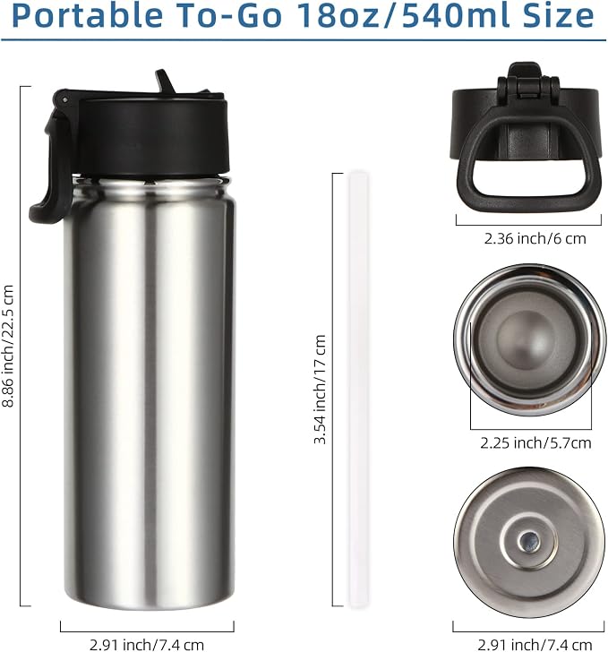Volhoply 18oz Insulated Water Bottle Bulk 2 Pack, Kids Stainless Steel Water - Image 4