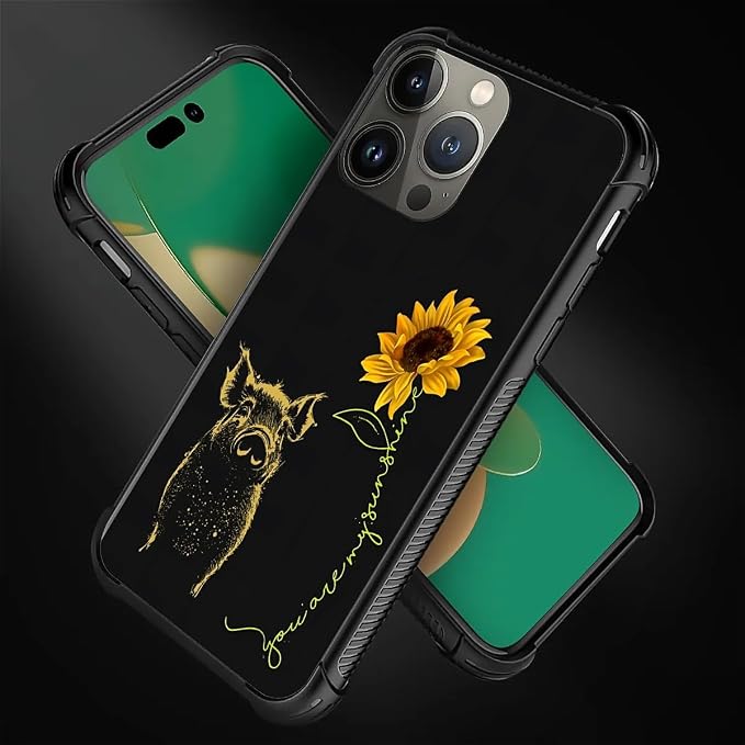 for iPhone 13 Pro Case, Pig Sunflower Yellow Sunshine Pattern Graphic Design - Image 3