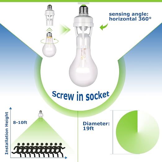 Hortsun 3 Pieces Hortsun Motion Sensor Light Socket Smart Screw in Light Bulb - Image 4