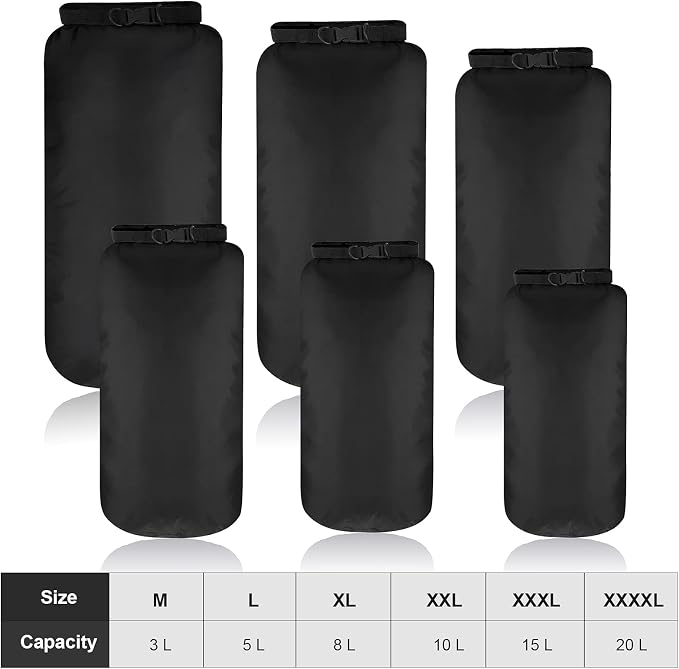 Shappy 6 Pcs Waterproof Dry Bag Set Ultralight Stuff Sack 20/15/10/8/5/3L - Image 2