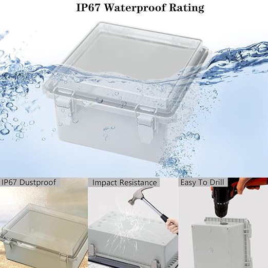 Zulkit Junction Box IP67 Waterproof Electrical Box Hinged Clear Cover Stainless - Image 3