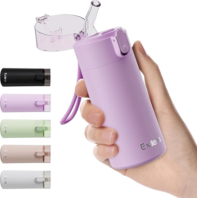 5oz Small Water Bottles with Straw, Mini Water Bottle with One-Hand Open Design by Exllena