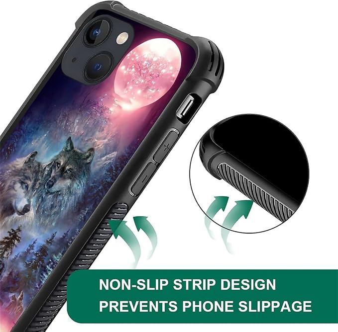 for iPhone 13 Case, Star Two Wolfs Howling Pattern Graphic Design Girl Boy Soft - Image 4