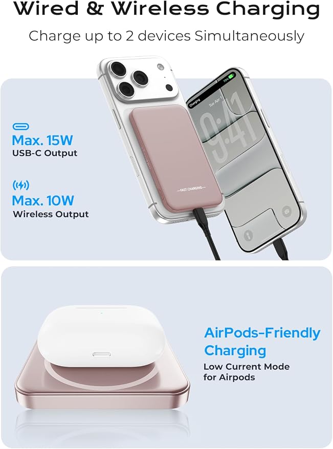 Aobbow Magnetic Portable Charger, 5000mAh Ultra Slim Power Bank, 15W Fast - Image 4