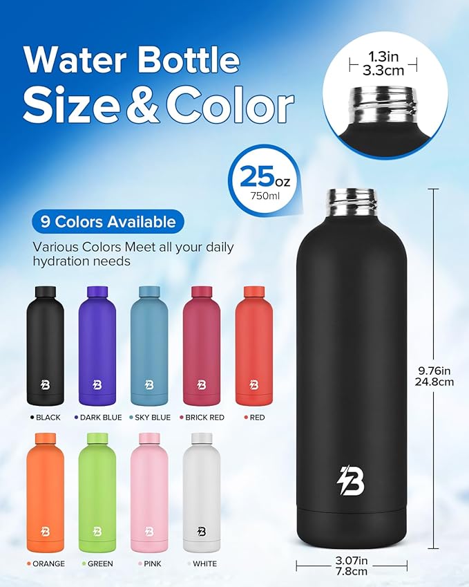 Insulated Water Bottle with Lid, 25 oz Reusable Leak-Proof Metal Stainless - Image 4