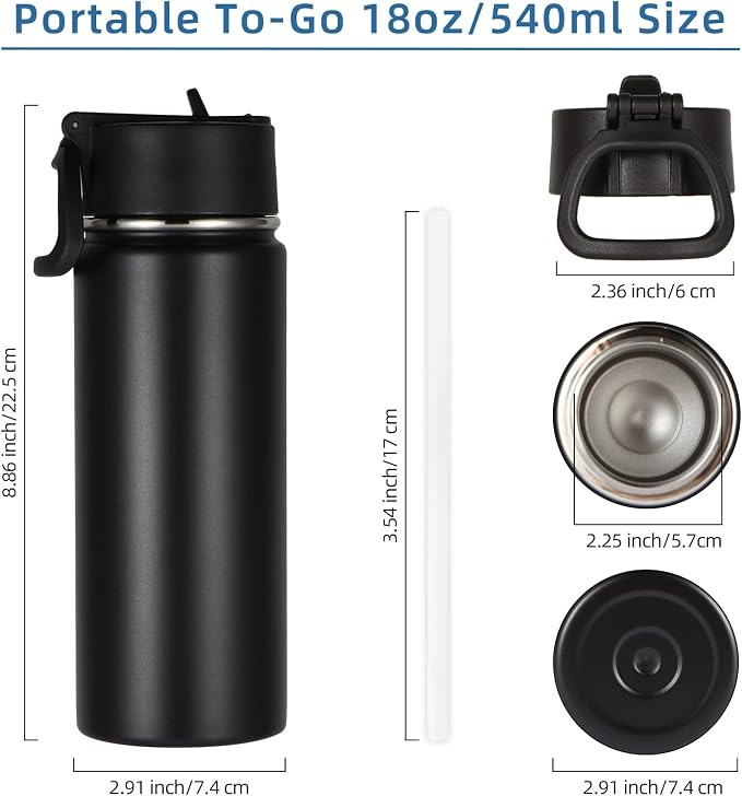 Volhoply 18oz Insulated Water Bottle Bulk 2 Pack, Kids Stainless Steel Water - Image 5