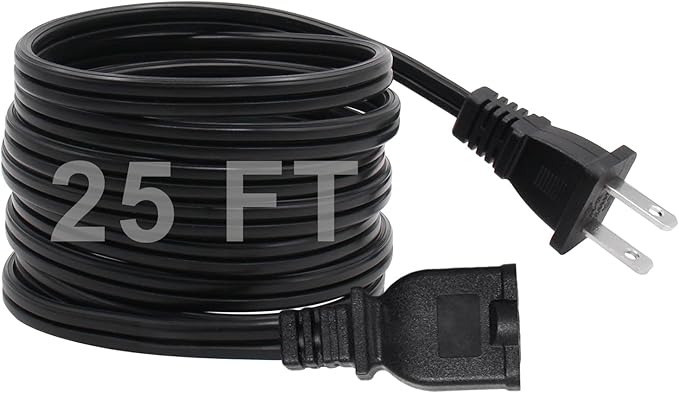 25 FT 2 Prong Extension Cord, 18AWG SPT-2 Indoor Male to Female Power Cord ETL by Gutedeal