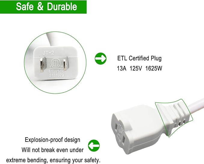 White Outdoor Waterproof 2 Prong Extension Cord 100 FT Heavy Duty ETL Listed - Image 5