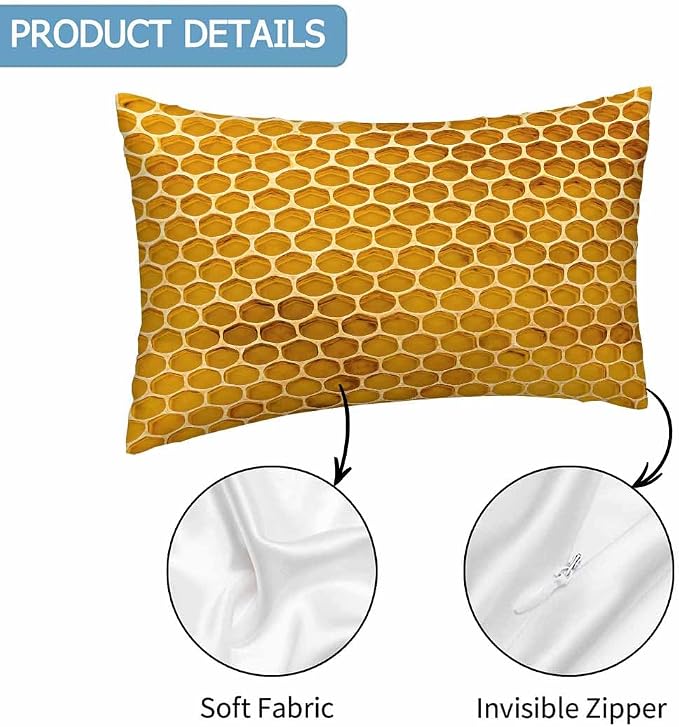 Bee Honeycomb Throw Pillow Covers 12 X 20 Yellow Honey Abstract Set of 2 Pillow - Image 3