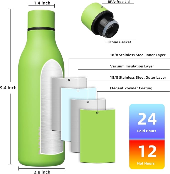 BJPKPK Insulated Water Bottles, 18 oz Stainless Steel Metal Water Bottle - Image 3