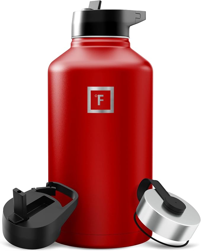 IRON °FLASK Camping & Hiking Hydration Flask - 64 oz Fire Red by IronFlask