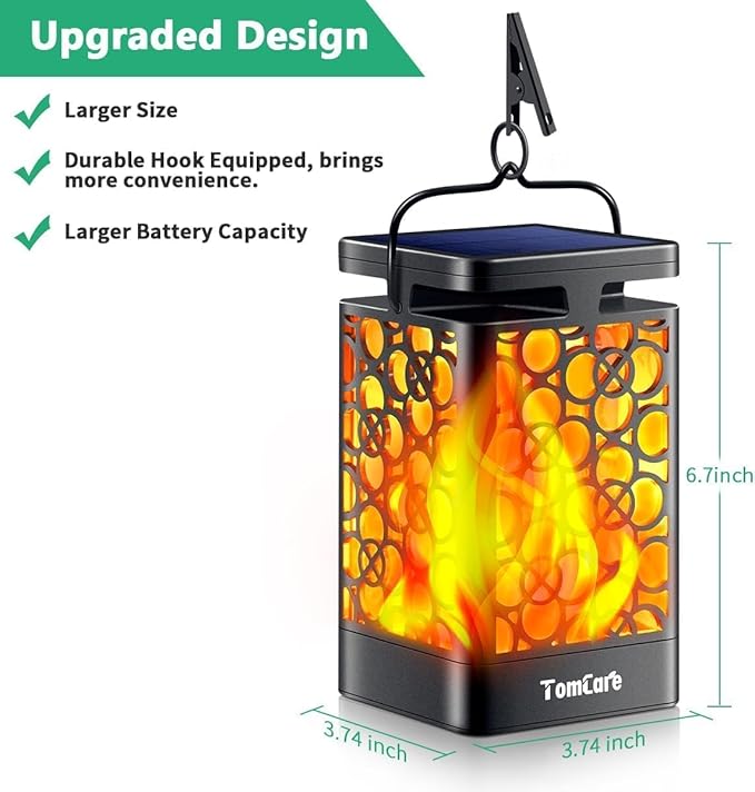 TomCare Solar Lanterns Outdoor Upgraded Flickering Flame Waterproof Hanging - Image 7