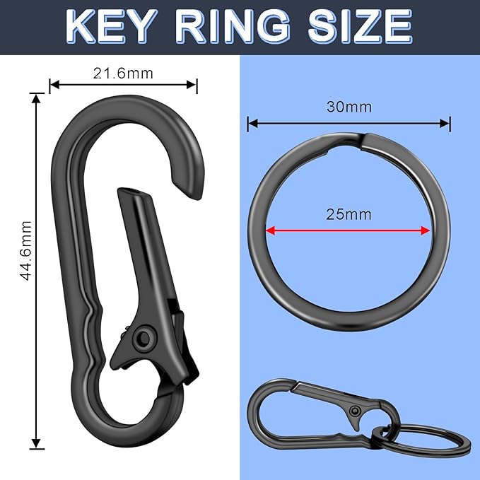 4Pack Small Keychain Rings, Metal Key Carabiner Clip, Mini EDC Key Ring Chain - Image 2