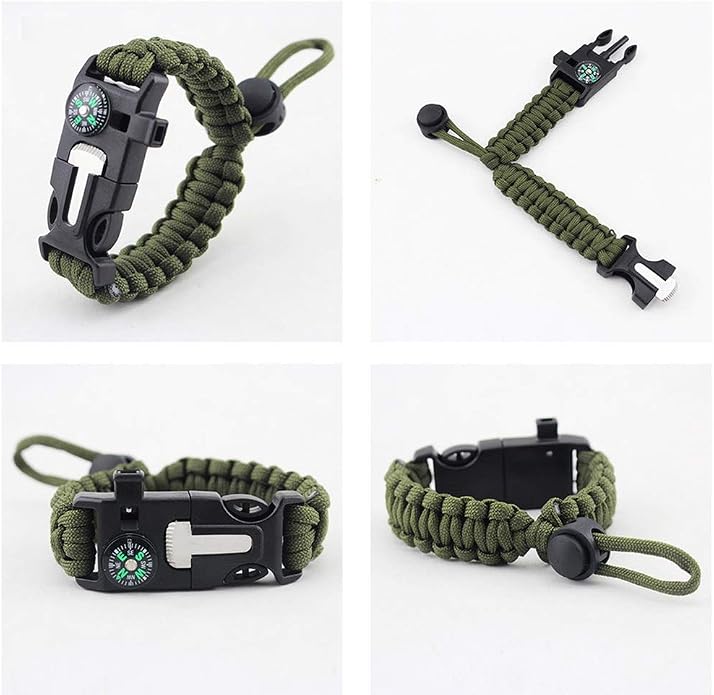 ZHIYE Survival Paracord Bracelet Flint Fire Starter Scraper Compass Wilderness - Image 4