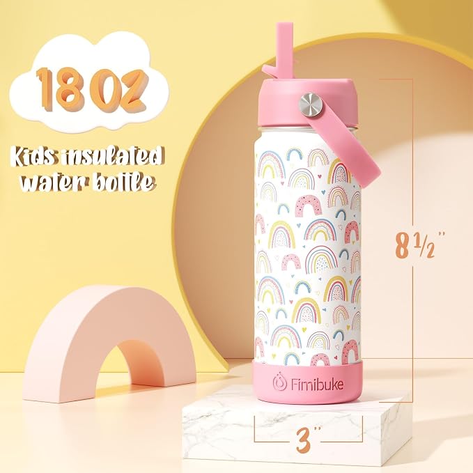 Fimibuke Kids Insulated Water Bottle, 18oz BPA FREE Kids Cup - Image 2