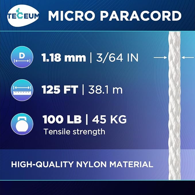TECEUM Micro Paracord – 1.18 mm X 125 ft – Micro Utility Cord – Thin Braided - Image 2